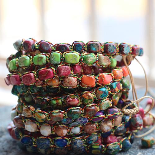 Jaspe d'impression bracelet, avec corde en nylon, pepite, fait à la main, unisexe & réglable, plus de couleurs à choisir, beads length Diamètre inté Environ 15mm, Vendu par PC
