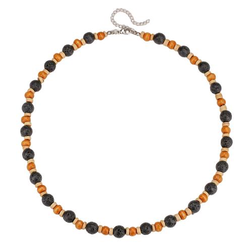 Colliers de pierres précieuses, lave volcanique, avec diamant noir & bois & alliage de zinc, bijoux de mode, plus de couleurs à choisir, Vendu par brin