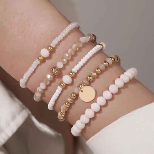 Шерсть браслет шнура, Seedbead, с Кристаллы & цинковый сплав, плакирован золотом, ювелирные изделия моды, Много цветов для выбора, 5ПК/указан, продается указан