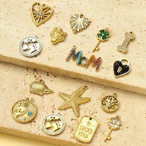 Pendentifs en acier inoxydable strass, Acier inoxydable 304, avec argileterre, Placage de couleur d'or, DIY & pavé de micro zircon & avec strass, plus de couleurs à choisir Vendu par sac