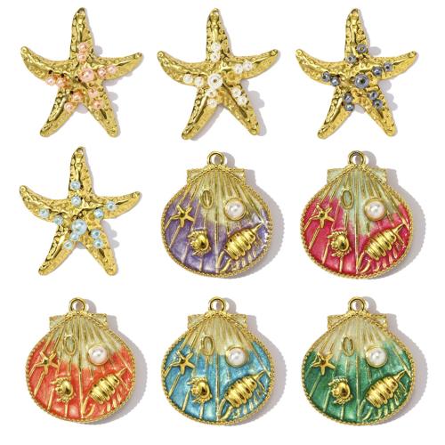 Stainless Steel Pendants, 304 Stainless Steel, with ABS Plastic Pearl, gold color plated, DIY & enamel 