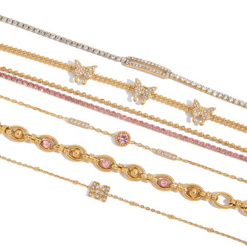 Parures de bijoux en acier inoxydable, Acier inoxydable 304, Placage, styles différents pour le choix & pavé de micro zircon & pour femme, doré, Vendu par PC