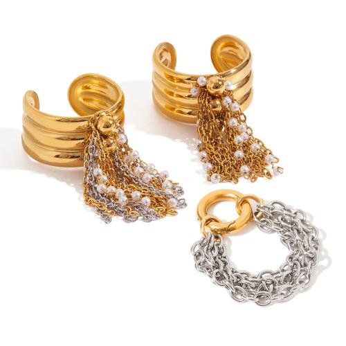 Bague en acier inoxydable, Acier inoxydable 304, avec perle de plastique, Placage, bijoux de mode & styles différents pour le choix & pour femme, doré, Vendu par PC