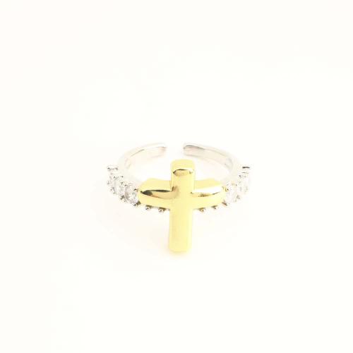 Brass Cuff Finger Ring, fashion jewelry & micro pave cubic zirconia & for woman, original color 