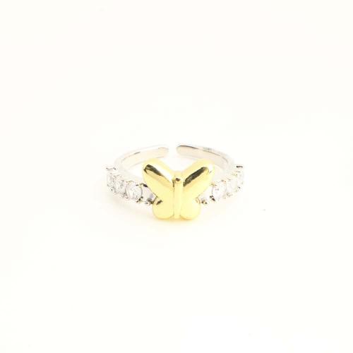 Brass Cuff Finger Ring, fashion jewelry & micro pave cubic zirconia & for woman, original color 
