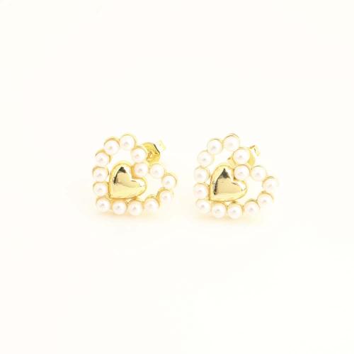 Латуни Стад Серьги, Латунь, с Пластиковая жемчужина, ювелирные изделия моды & Женский, Много цветов для выбора, продается Пара