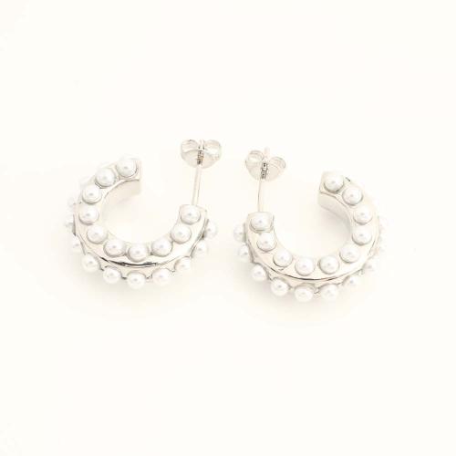 Латуни Стад Серьги, Латунь, с Пластиковая жемчужина, ювелирные изделия моды & Женский, Много цветов для выбора, продается Пара