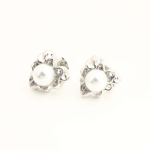 Латуни Стад Серьги, Латунь, с Пластиковая жемчужина, ювелирные изделия моды & Женский, Много цветов для выбора, продается Пара