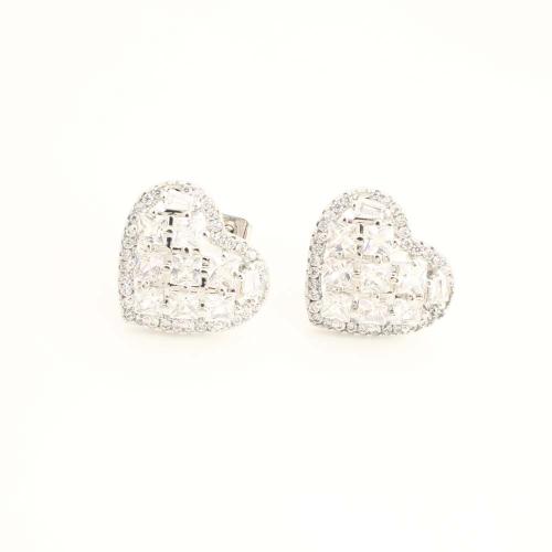 Латунь Сережка-гвоздик, Сердце, ювелирные изделия моды & инкрустированное микро кубического циркония & Женский, Много цветов для выбора, продается Пара