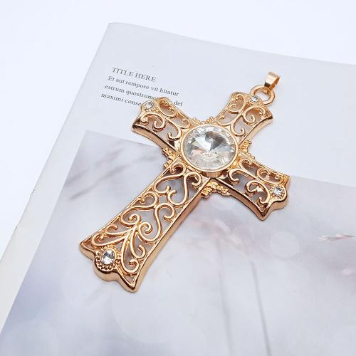 Zink Legierung Strass Anhänger, Zinklegierung, Kreuz, goldfarben plattiert, DIY & mit Strass, goldfarben, 87x58mm, verkauft von PC