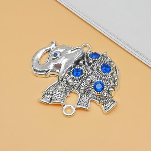 Zink Legierung Strass Anhänger, Zinklegierung, Elephant, silberfarben plattiert, DIY & mit Strass & Doppelloch, Silberfarbe, verkauft von PC