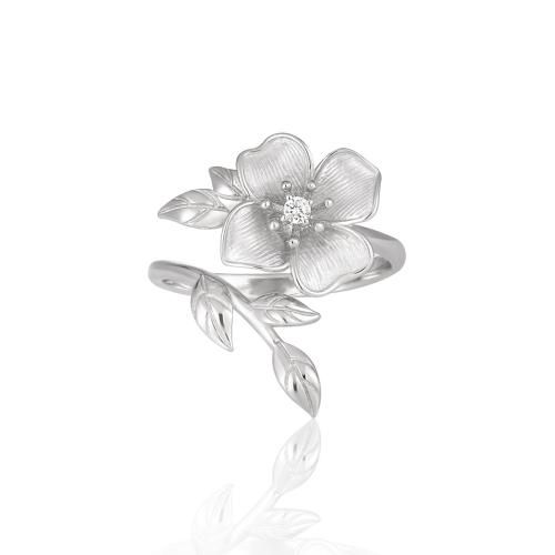 Argent sterling 925 Cuff Bague, fleur, Plaqué de platine, pavé de micro zircon & pour femme Vendu par PC