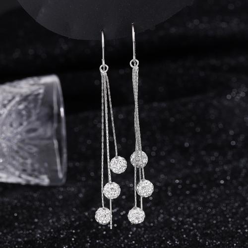 Argent sterling 925 boucles d'oreilles chaîne, Plaqué de platine, pour femme & avec strass, 70mm, Vendu par paire