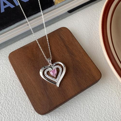 925 Sterling Silver Necklace, with 2inch extender chain, Heart, cross chain & for woman & with rhinestone Approx 15.7 Inch 