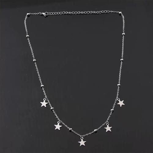 925 Sterling Silver Necklace, with 2inch extender chain, Star, fashion jewelry & for woman, silver color Approx 15.7 Inch 