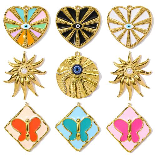 Pendentifs en acier inoxydable strass, Acier inoxydable 304, avec Plastique ABS perle & résine, Placage de couleur d'or, DIY & émail & avec strass, plus de couleurs à choisir Vendu par sac