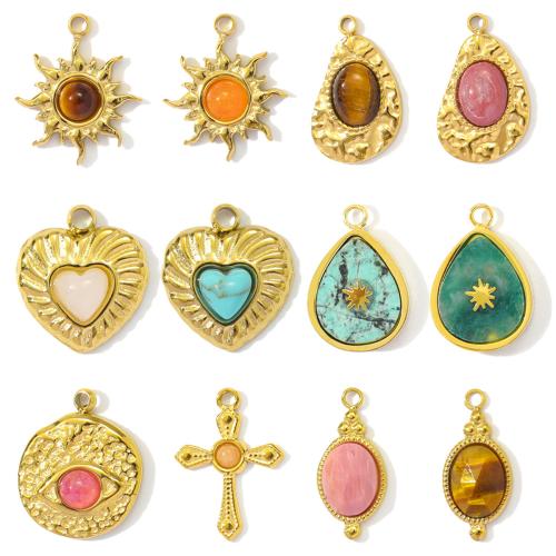 Stainless Steel Pendants, 304 Stainless Steel, with Natural Stone, gold color plated, DIY 