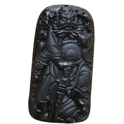 Edelstein Schmuck Anhänger, Obsidian, geschnitzt, natürliche & DIY, schwarz, 44x42x15mm, verkauft von PC