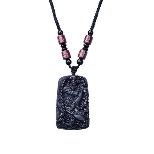 Obsidienne collier, avec Cordon de noeud, poli, naturel & unisexe & sculpté & styles différents pour le choix, noire Environ 38 cm, Vendu par PC[