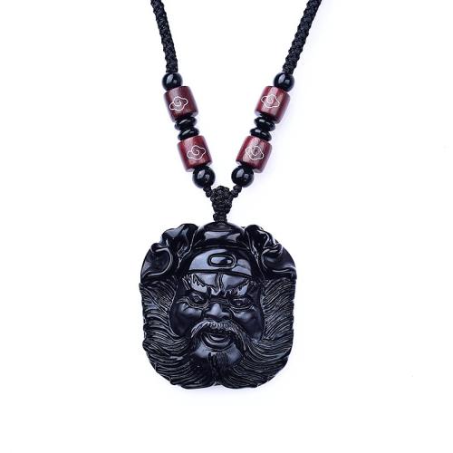 Obsidienne collier, avec Cordon de noeud, poli, naturel & unisexe & sculpté & styles différents pour le choix, noire Environ 38 cm, Vendu par PC[