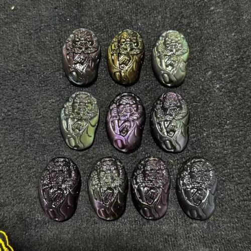 Edelstein Schmuck Anhänger, Eis Obsidian, geschnitzt, natürliche & DIY, schwarz, 40x26mm, verkauft von PC