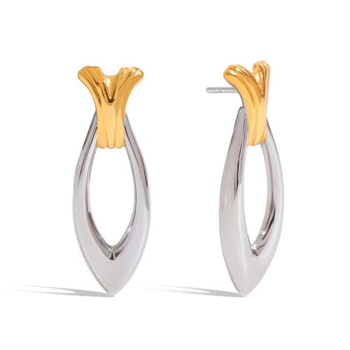 Boucle en acier inoxydable, Acier inoxydable 304, poisson, Placage, pour femme & deux tons & creux, Vendu par paire