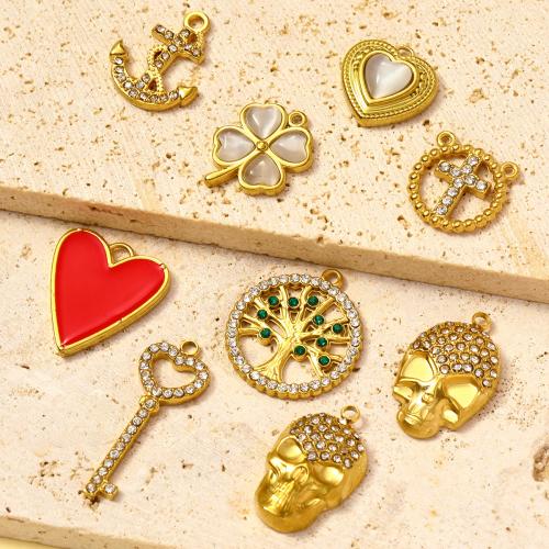 Acier inoxydable 304 Pendentif, avec Oeil de chat, Placage de couleur d'or, DIY & émail & avec strass & double trou, plus de couleurs à choisir Vendu par sac