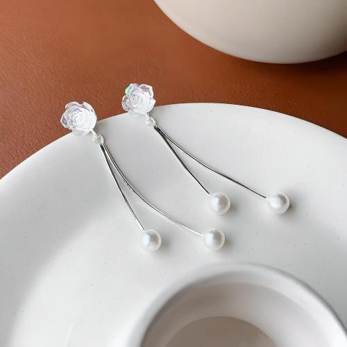 Argent sterling 925 boucles d'oreilles chaîne, avec résine & perle de plastique, fleur, bijoux de mode & pour femme, plus de couleurs à choisir Vendu par paire