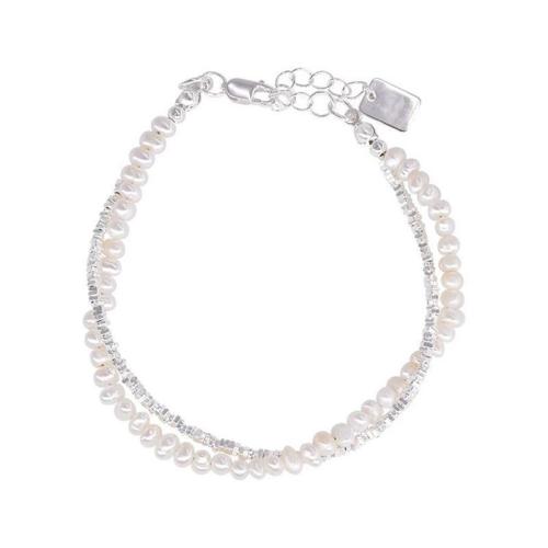 laiton bracelet, avec perle de plastique, Placage, Double couche & pour femme Environ 6-8 pouce, Vendu par PC