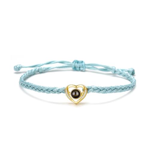 Brass Miniature Projection Bracelet, with Polyester Cord, Heart, plated, Unisex & braided Approx 6-10 Inch 