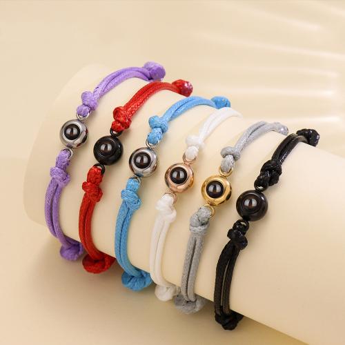 304 Stainless Steel Miniature Projection Bracelet, with Wax Cord, Round, plated, Unisex & adjustable Approx 6-10 Inch 