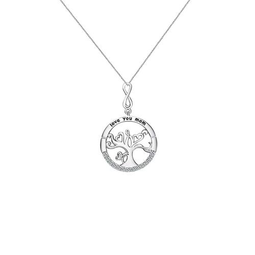 laiton collier, Arbre de vie, Plaqué de platine, Chaîne transversale & pour femme & avec strass Environ 16-20 pouce, Vendu par PC