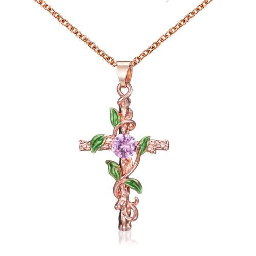 laiton collier, avec 2.2inch chaînes de rallonge, croix, Placage, Chaîne transversale & unisexe & avec strass, plus de couleurs à choisir Environ 18.5 pouce, Vendu par PC