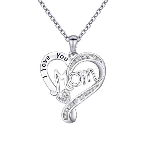 laiton collier, coeur, Plaqué de platine, Chaîne transversale & Bijoux Fête des Mères & pour femme & avec strass Environ 16-20 pouce, Vendu par PC