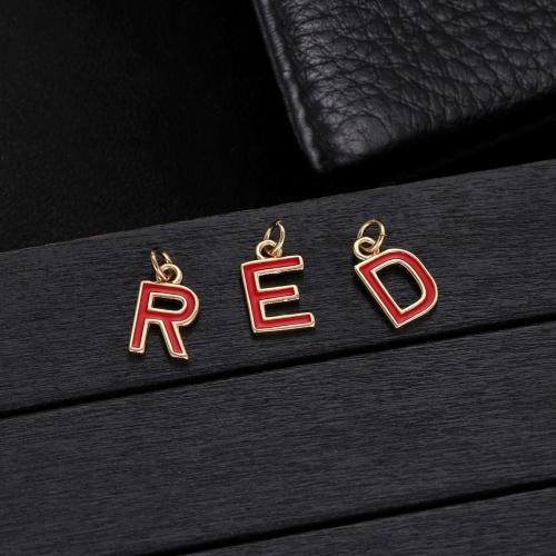 手紙真鍮のペンダント, 銅, アルファベット文字, ゴールドメッキ, DIY & エナメル, レッド, ニッケル、鉛、カドミウムフリー, 3パソコン/バッグ, 売り手 バッグ