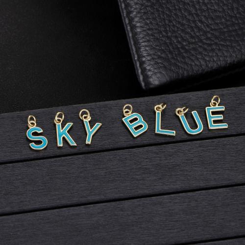手紙真鍮のペンダント, 銅, アルファベット文字, ゴールドメッキ, DIY & エナメル, ブルー, ニッケル、鉛、カドミウムフリー, 3パソコン/バッグ, 売り手 バッグ