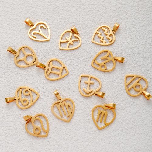 Acier inoxydable 304 Pendentif, 12 Signes du Zodiaque, Placage de couleur d'or, DIY, plus de couleurs à choisir, Vendu par PC