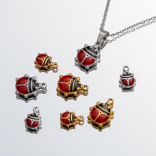 304 Edelstahl Anhänger, Marienkäfer, goldfarben plattiert, DIY & Emaille, keine, verkauft von PC