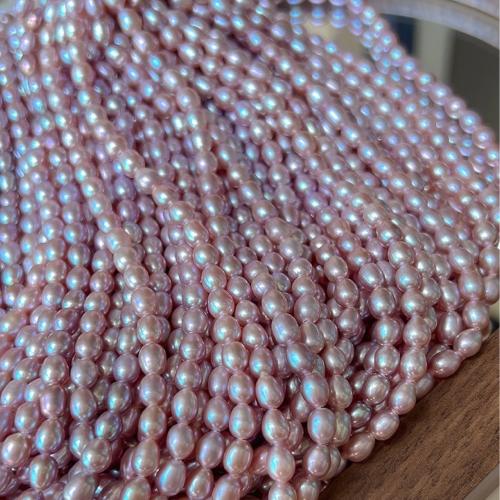 Природное пресноводное жемчужное ожерелье, Пресноводные жемчуги, с Латунь, Рисообразная, плакирован золотом, ювелирные изделия моды, фиолетовый розовый, продается Strand[