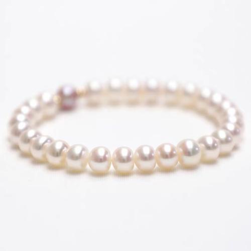 Pearl Sterling Silver Bracelets, perle d'eau douce cultivée, avec Argent sterling 925, Légèrement rond, Placage de couleur d'or, bijoux de mode, plus de couleurs à choisir Vendu par brin[