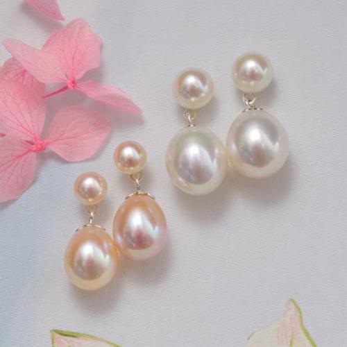 Sterling Silver Pearl Drop Earring, Freshwater Pearl, with Brass, Rice, plated, fashion jewelry 