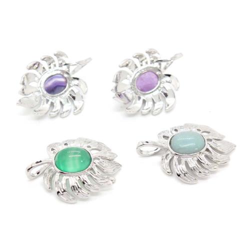 pierre gemme Pendentif, avec alliage de zinc, feuille, poli, DIY & différents matériaux pour le choix Vendu par PC