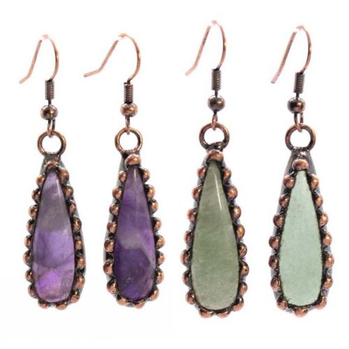 Gemstone Drop Earring, with Zinc Alloy, Teardrop, plated, fashion jewelry & for woman [
