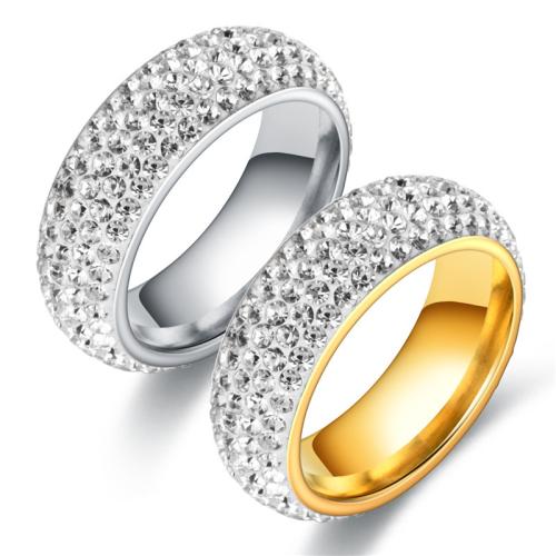 Bague en acier inoxydable , Acier inoxydable 304, normes différentes pour le choix & styles différents pour le choix & pour femme & avec strass, plus de couleurs à choisir, Vendu par PC[