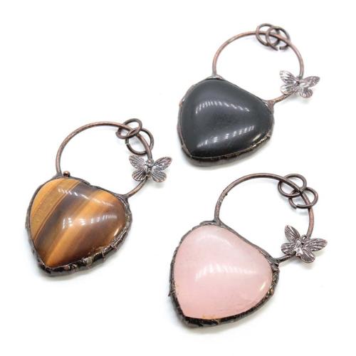 Gemstone Jewelry Pendant, with Zinc Alloy, antique brass color plated, DIY & hollow 