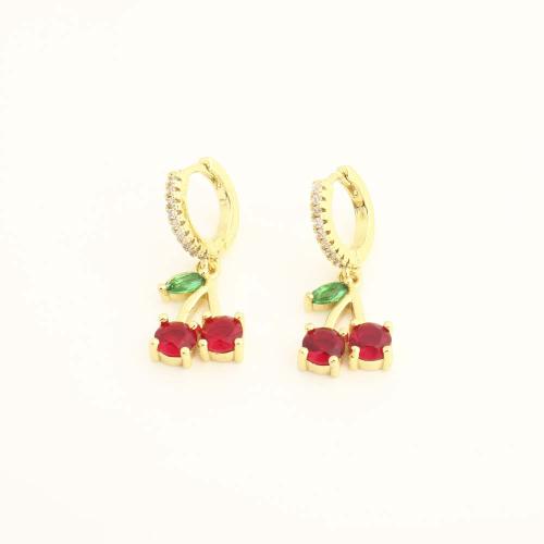 Латунные серьги падение, Латунь, ювелирные изделия моды & инкрустированное микро кубического циркония & Женский, Золотой, продается Пара