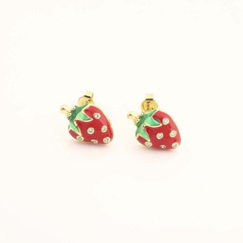 Латуни Стад Серьги, Латунь, ювелирные изделия моды & инкрустированное микро кубического циркония & Женский & эмаль, Золотой, продается Пара