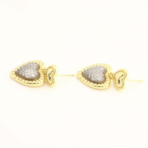 Brass Drop Earring, fashion jewelry & micro pave cubic zirconia & for woman & two tone 