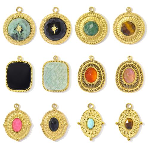 Stainless Steel Pendants, 304 Stainless Steel, with Gemstone, gold color plated, DIY 
