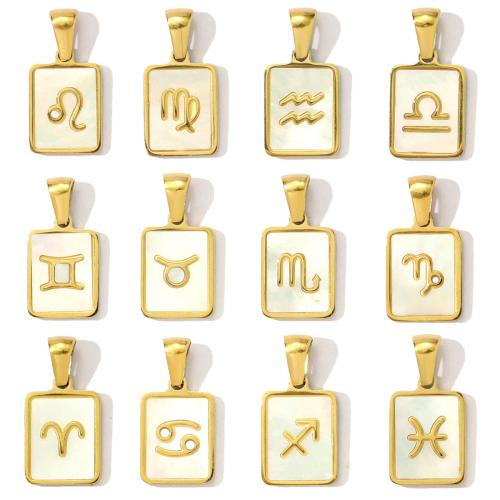 Titanium Steel Pendants, with White Shell, 12 Signs of the Zodiac, gold color plated, DIY 